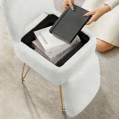 Small Furry Stool With Storage Function, Makeup Chair; Foldable Backrest