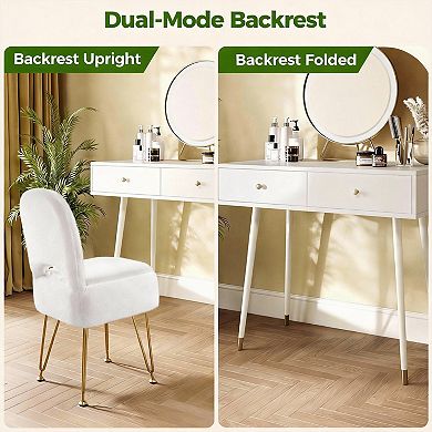 Small Furry Stool With Storage Function, Makeup Chair; Foldable Backrest