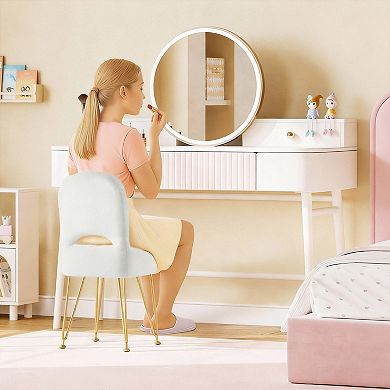 Small Furry Stool With Storage Function, Makeup Chair; Foldable Backrest