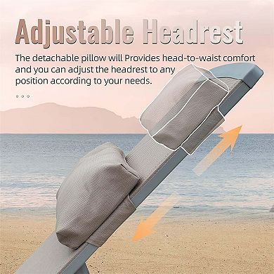 3 Pieces Aluminum Adjustable Pool Lounge Chairs Textilene Sunbathing Recliner