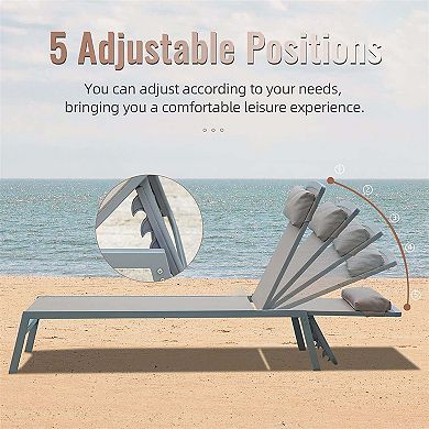 3 Pieces Aluminum Adjustable Pool Lounge Chairs Textilene Sunbathing Recliner