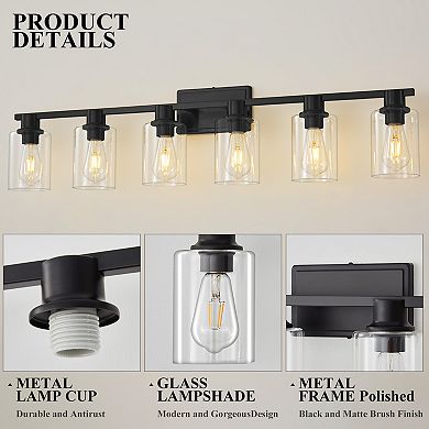 POWLIG 6-Light Dimmable Bathroom Vanity Light 42.7",Modern Cylinder Glass Shades for Makeup & Mirror