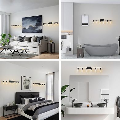 POWLIG 6-Light Dimmable Bathroom Vanity Light 42.7",Modern Cylinder Glass Shades for Makeup & Mirror