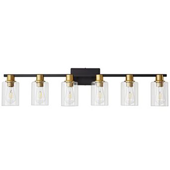 POWLIG 6-Light Dimmable Bathroom Vanity Light 42.7",Modern Cylinder Glass Shades for Makeup & Mirror