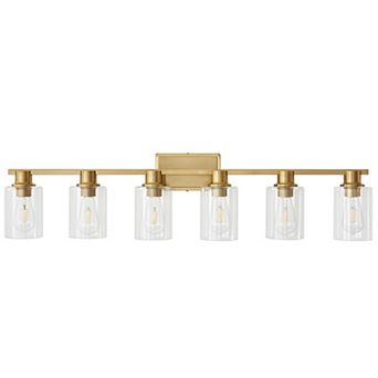 POWLIG 6-Light Dimmable Bathroom Vanity Light 42.7",Modern Cylinder Glass Shades for Makeup & Mirror