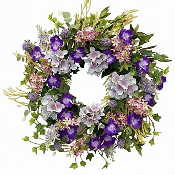 24 Inch Purple Spring Summer Wreath Artificial Wildflower Front Door Indoor Outdoor Decor