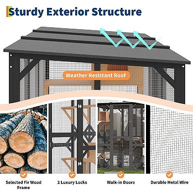 70'' Walk-In Catio with Window Access,Large Outdoor Cat Enclosure for Multiple Cats,ship in 2 boxex