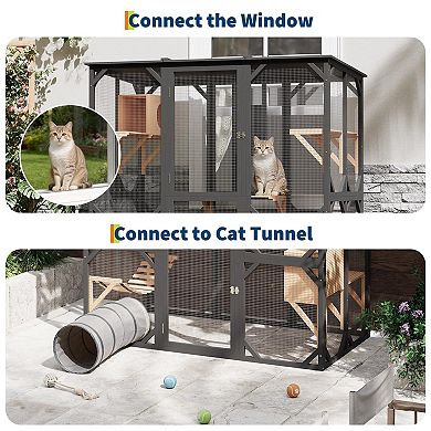 70'' Walk-In Catio with Window Access,Large Outdoor Cat Enclosure for Multiple Cats,ship in 2 boxex