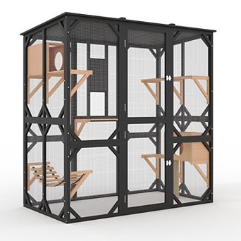 70'' Walk-In Catio with Window Access,Large Outdoor Cat Enclosure for Multiple Cats,ship in 2 boxex