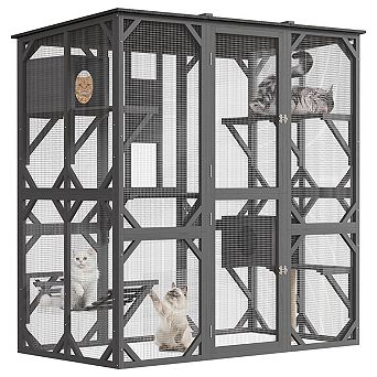 70'' Walk-In Catio with Window Access,Large Outdoor Cat Enclosure for Multiple Cats,ship in 2 boxex