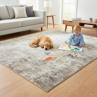 8x10 Washable Neutral Abstract Area Rug Soft Non Slip Indoor Floor Carpet