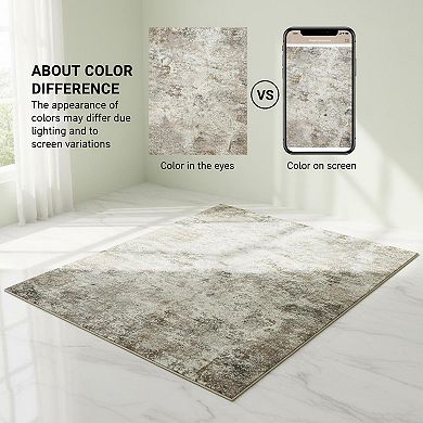 8x10 Washable Neutral Abstract Area Rug Soft Non Slip Indoor Floor Carpet