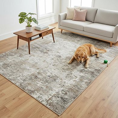 8x10 Washable Neutral Abstract Area Rug Soft Non Slip Indoor Floor Carpet