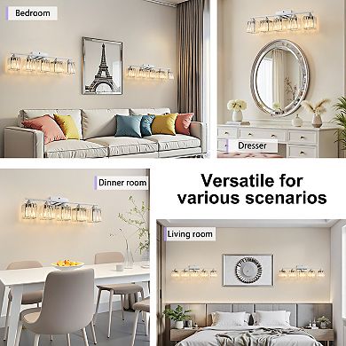 POWLIG 29.6" Modern Vanity Light - 5-Light Dimmable Bathroom Light with Square Crystal Shades