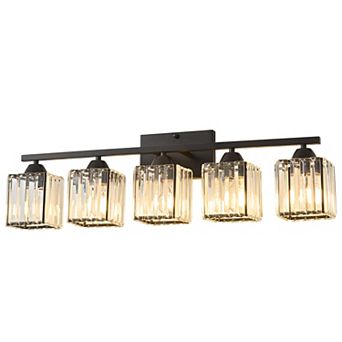 POWLIG 29.6" Modern Vanity Light - 5-Light Dimmable Bathroom Light with Square Crystal Shades
