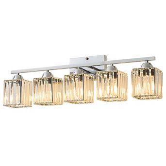 POWLIG 29.6" Modern Vanity Light - 5-Light Dimmable Bathroom Light with Square Crystal Shades