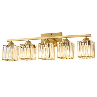 POWLIG 29.6" Modern Vanity Light - 5-Light Dimmable Bathroom Light with Square Crystal Shades