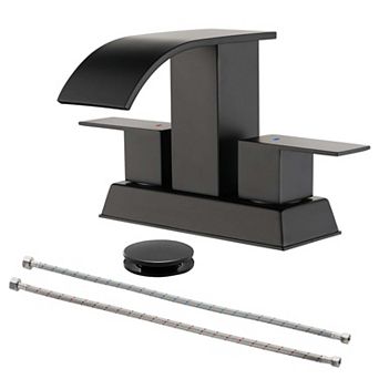 4 in Centerset 2-Handle Bathroom Faucet with Drain Kit, SUS304 Stainless Steel Water Spout Faucet