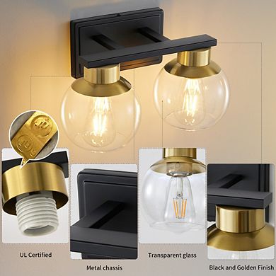 POWLIG 13.7" Modern Vanity Light with Clear Glass Shades, 2-Light Bathroom Fixture for Mirror