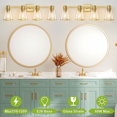POWLIG 30" Vanity Light Fixture - 4-Light Dimmable Bathroom Lighting with Cone Clear Glass Shades