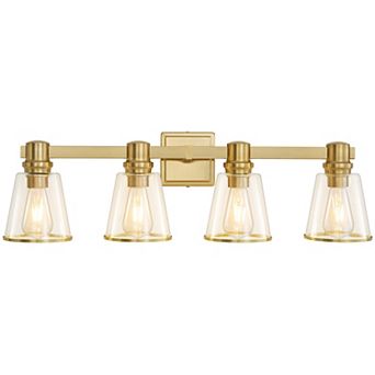 POWLIG 30" Vanity Light Fixture - 4-Light Dimmable Bathroom Lighting with Cone Clear Glass Shades