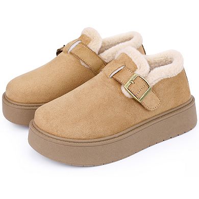 Women's Platform Micro Boots Pull on Flat Shoes Fluffy Snow Boots