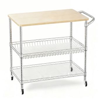 3 tier Heavy Duty Utility Cart with Wheels and Wood Top