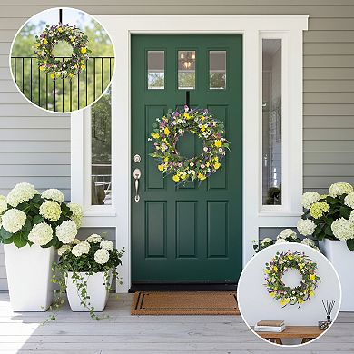 Spring Wreath 22 Inch with Daisy Lavender Wildflowers for Front Door