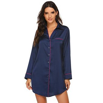 Ekouaer Satin Nightgowns for Women Button Down Sleep Shirt Silk Night Shirt Long Sleeve Boyfriend