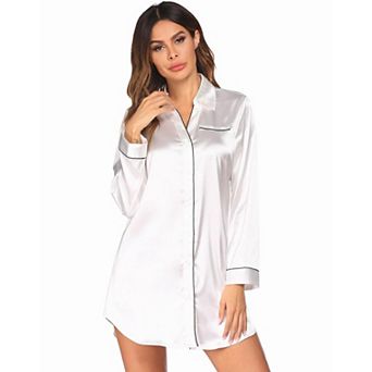 Ekouaer Satin Nightgowns for Women Button Down Sleep Shirt Silk Night Shirt Long Sleeve Boyfriend