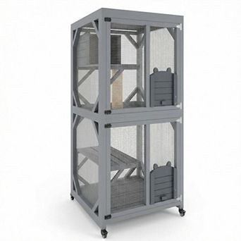 ANIXOL Outdoor Multi-Tier Wood Galvanized Wire Catio Cat Enclosure with Roof