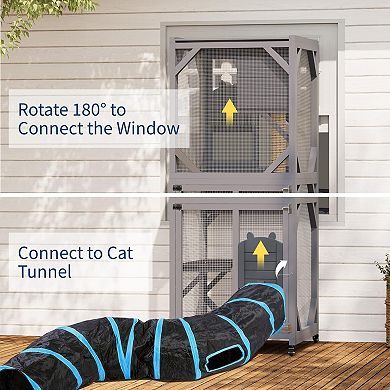 ANIXOL Outdoor Multi-Tier Wood Galvanized Wire Catio Cat Enclosure with Roof