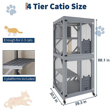 ANIXOL Outdoor Multi-Tier Wood Galvanized Wire Catio Cat Enclosure with Roof