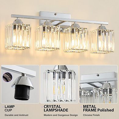 POWLIG 23" Modern Vanity Light - 4-Light Dimmable Bathroom Light with Square Crystal Shades