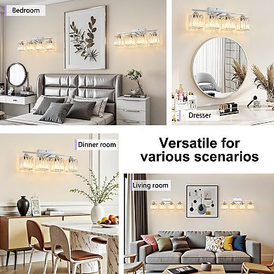 POWLIG 23" Modern Vanity Light - 4-Light Dimmable Bathroom Light with Square Crystal Shades