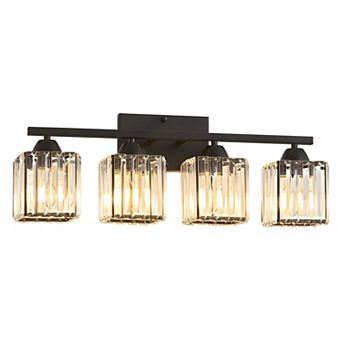 POWLIG 23" Modern Vanity Light - 4-Light Dimmable Bathroom Light with Square Crystal Shades