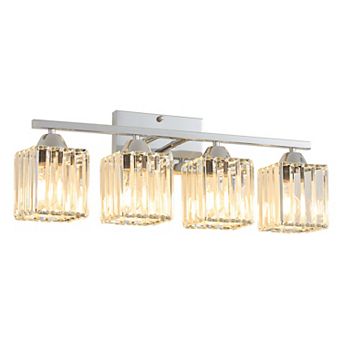 POWLIG 23" Modern Vanity Light - 4-Light Dimmable Bathroom Light with Square Crystal Shades
