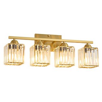 POWLIG 23" Modern Vanity Light - 4-Light Dimmable Bathroom Light with Square Crystal Shades