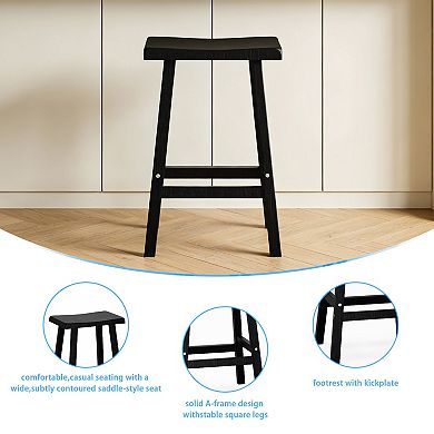 2-Pack 24″ Bar Stool with Footrest, Modern Minimalist, Ergonomic Saddle Seat, Sturdy A-Frame