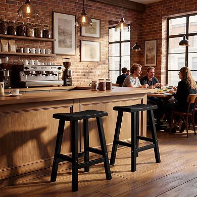 2-Pack 24″ Bar Stool with Footrest, Modern Minimalist, Ergonomic Saddle Seat, Sturdy A-Frame