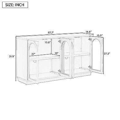 4 Glass Door Large Storage Buffet Cabinet with Adjustable Shelves
