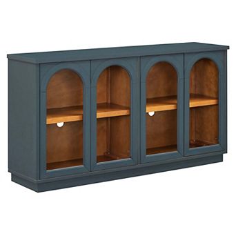 4 Glass Door Large Storage Buffet Cabinet with Adjustable Shelves