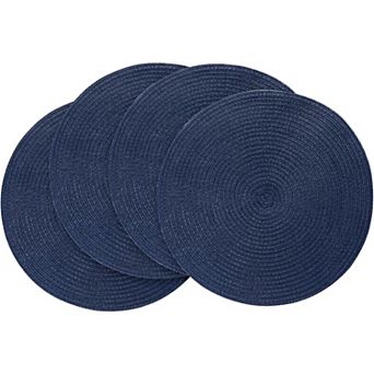 15 Inch Round Braided Placemats Set of 4, Washable Heat Resistant Cotton Polyester Circle Place Mats