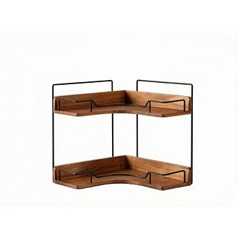 Great Ambitions Wooden Corner Shelf: 2 tier Counter Organizer, Vanity Storage