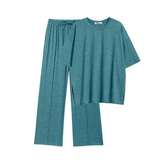 Ekouaer Lounge Sets for Women 2 pc Short Sleeve Pullover Tops and Long Pants Soft Pajamas Set