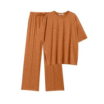 Ekouaer Lounge Sets for Women 2 pc Short Sleeve Pullover Tops and Long Pants Soft Pajamas Set