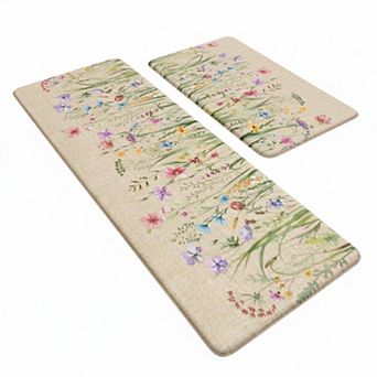 Anti Fatigue Kitchen Mat Set 2 pc Non Slip Cushioned Comfort Standing Desk Farmhouse Floor Mats