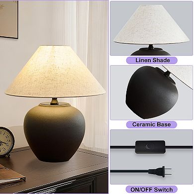 POWLIG Modern Ceramic Table Lamp - Bedside Lamp for Bedroom & Living Room-15.75"