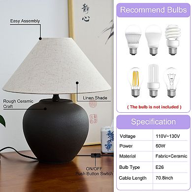POWLIG Modern Ceramic Table Lamp - Bedside Lamp for Bedroom & Living Room-15.75"