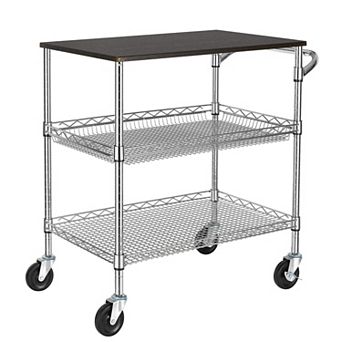 3 tier Utility Cart with Wood Top, Adjustable Shelves, Anti-Rust, Easy Assembly